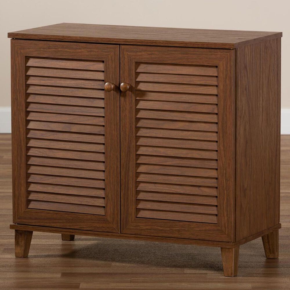 Baxton Studio Coolidge 4-Shelf Shoe Storage Cabinet in Walnut, , large