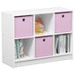 HOMLUX 6-Cube Bookshelf Bookcase with Light Pink Storage Bins in White, , large