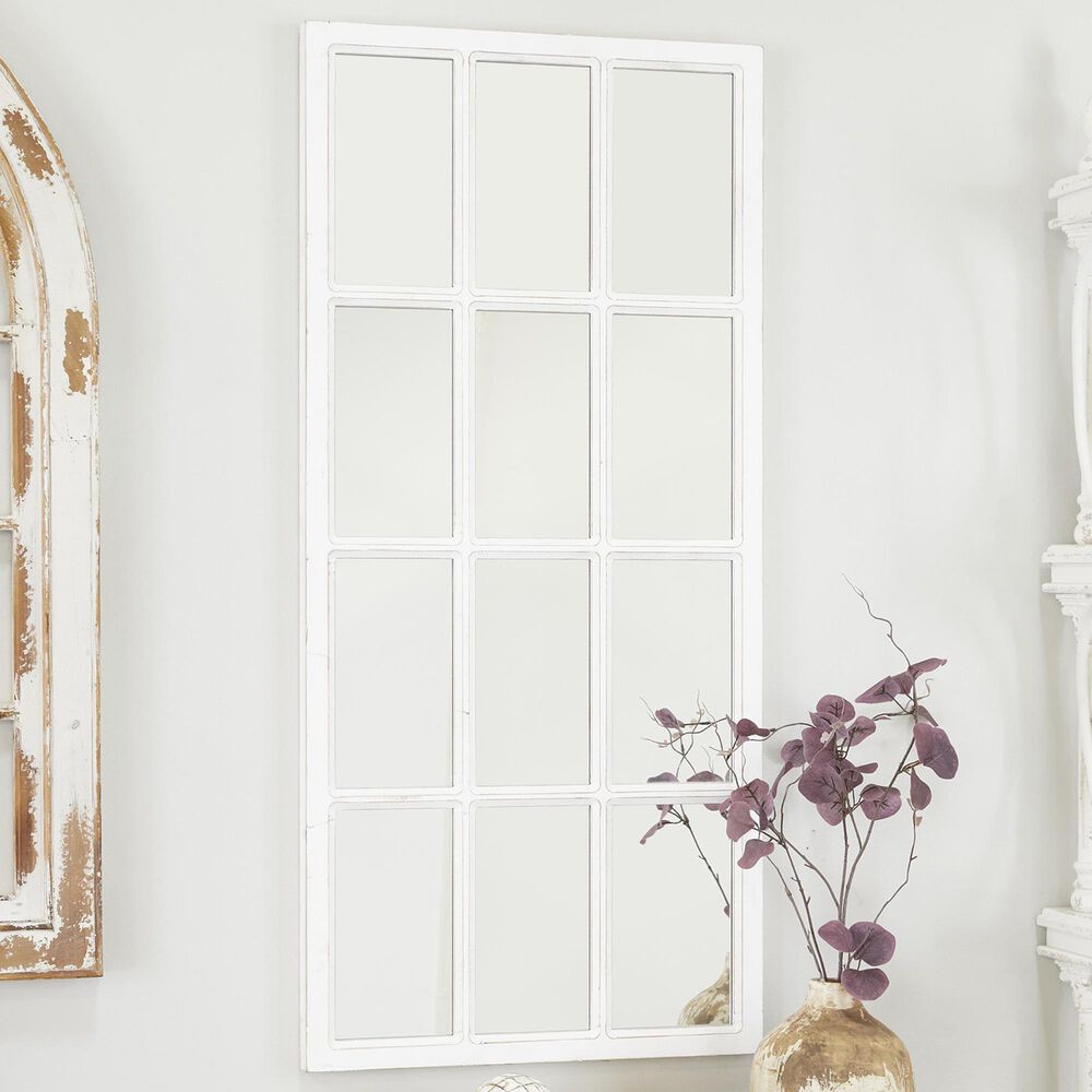 Maple and Jade 48&quot; x 22&quot; Window Pane Inspired Wall Mirror in Distressed White, , large