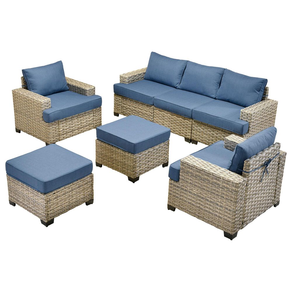 HOMLUX 7-Piece Modular Patio Conversation Set in Denim Blue, , large