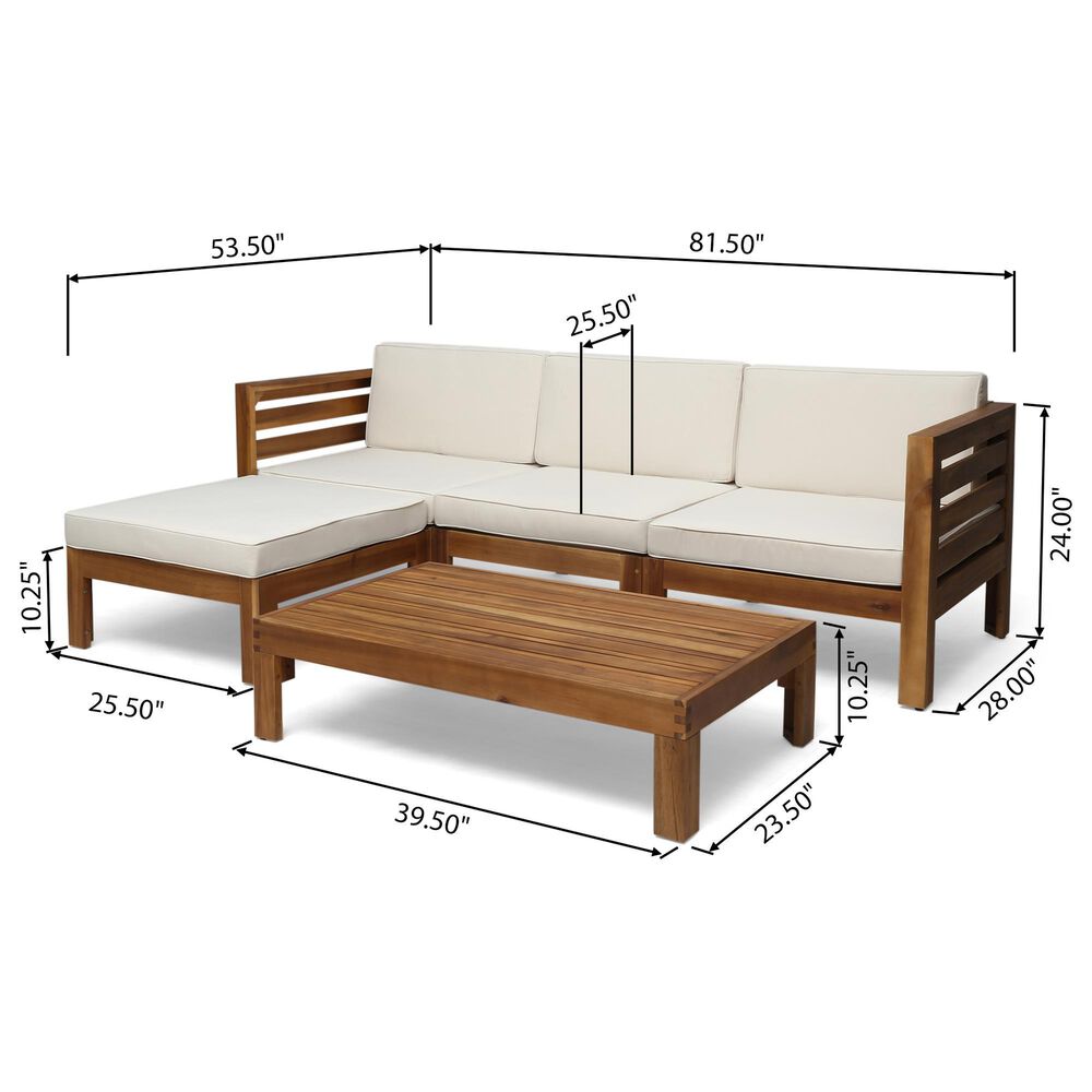 Hearth and Haven Cambridge 5-Piece Patio Conversation Set with Beige Cushion in Teak, , large