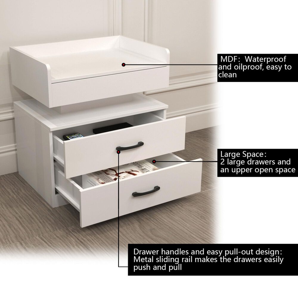 Hearth and Haven 2-Drawer Nightstand with Adjustable LED Strip Light in White, , large