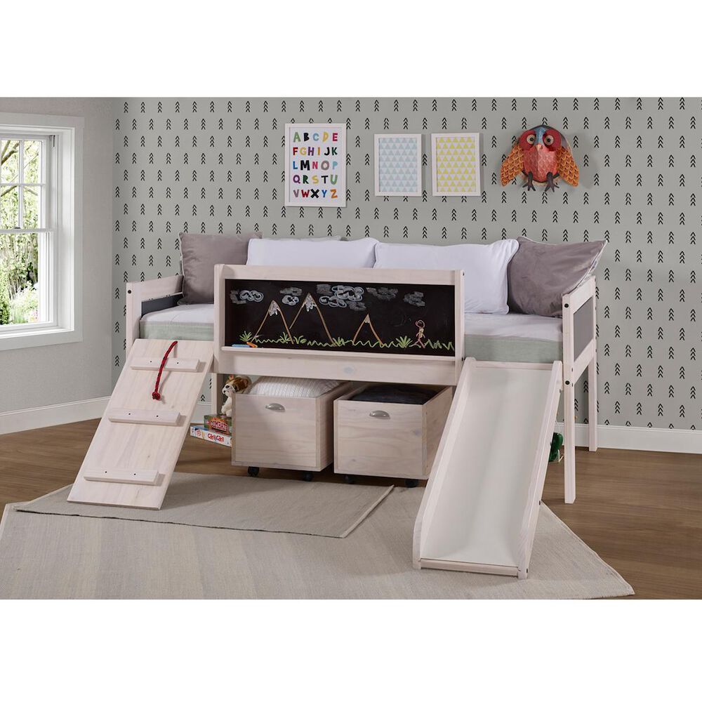 Forest Grove Art Play Junior Low Loft Bed with Slide in White Wash/Dark Gray, , large