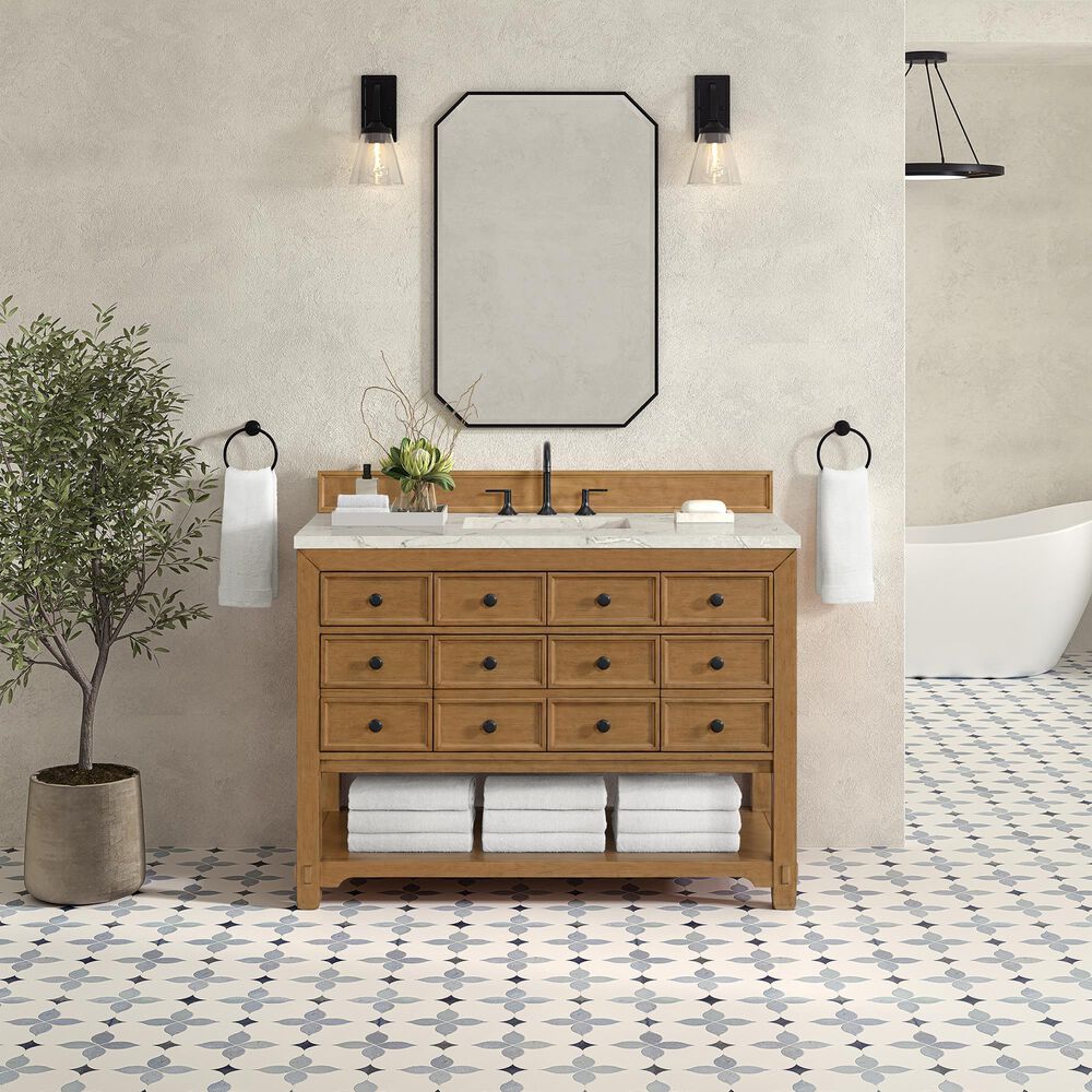 James Martin Malibu 48&quot; Single Bathroom Vanity in Amber Birch with 3 cm Victorian Silver Quartz Top and Rectangular Sink, , large