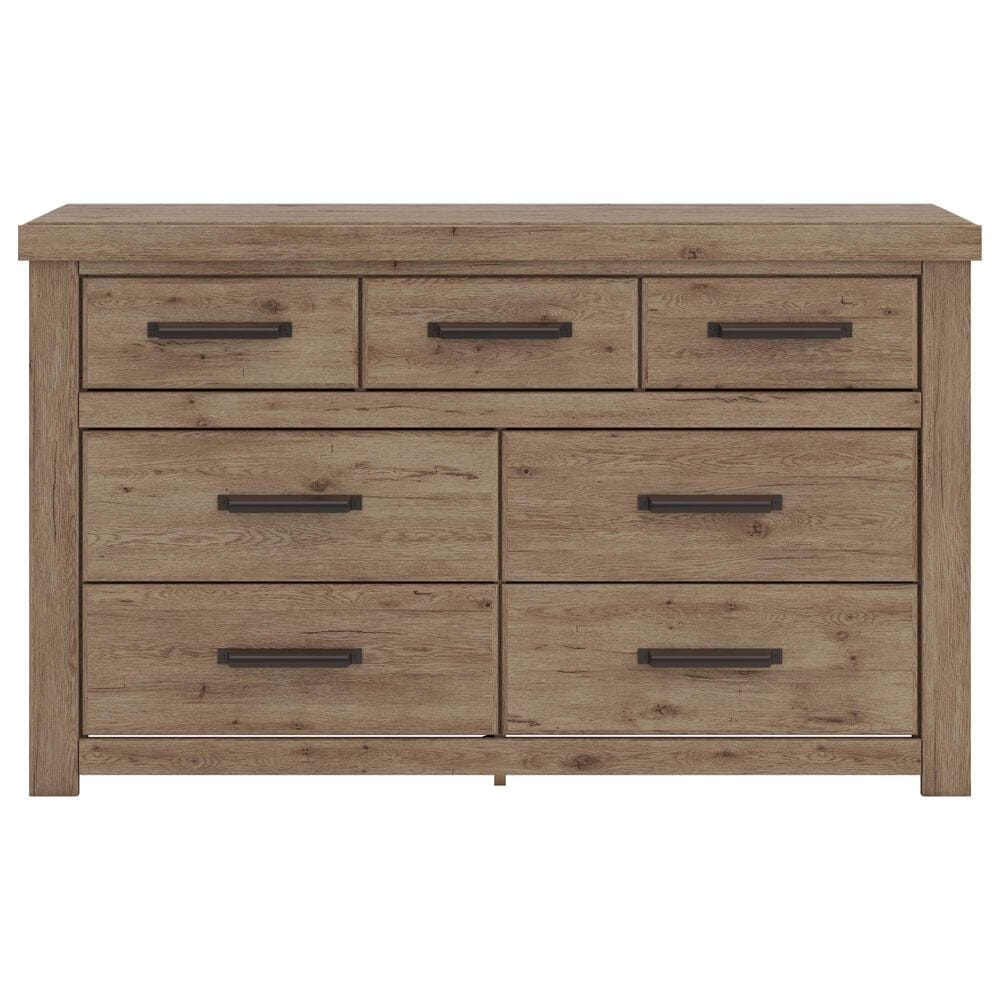 Ashley Oliandon 3 Piece King Bedroom Set in Light Brown with Panel Bed, Dresser and Nightstand, , large