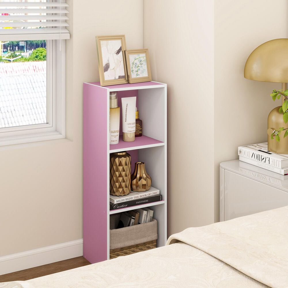 HOMLUX 3-Tier Bookcase with Decorative Open Shelves in White and Pink, , large