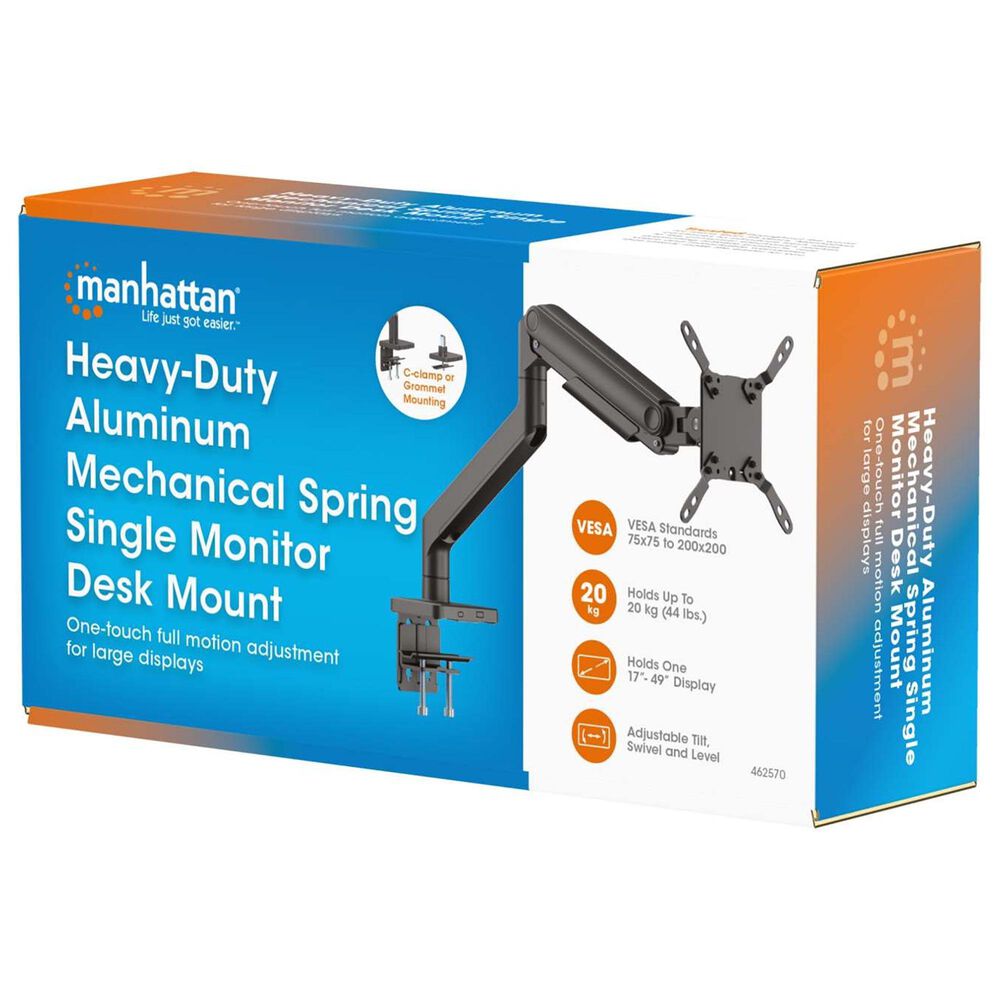 Manhattan Mechanical Spring Single Monitor Desk Mount in Black, , large