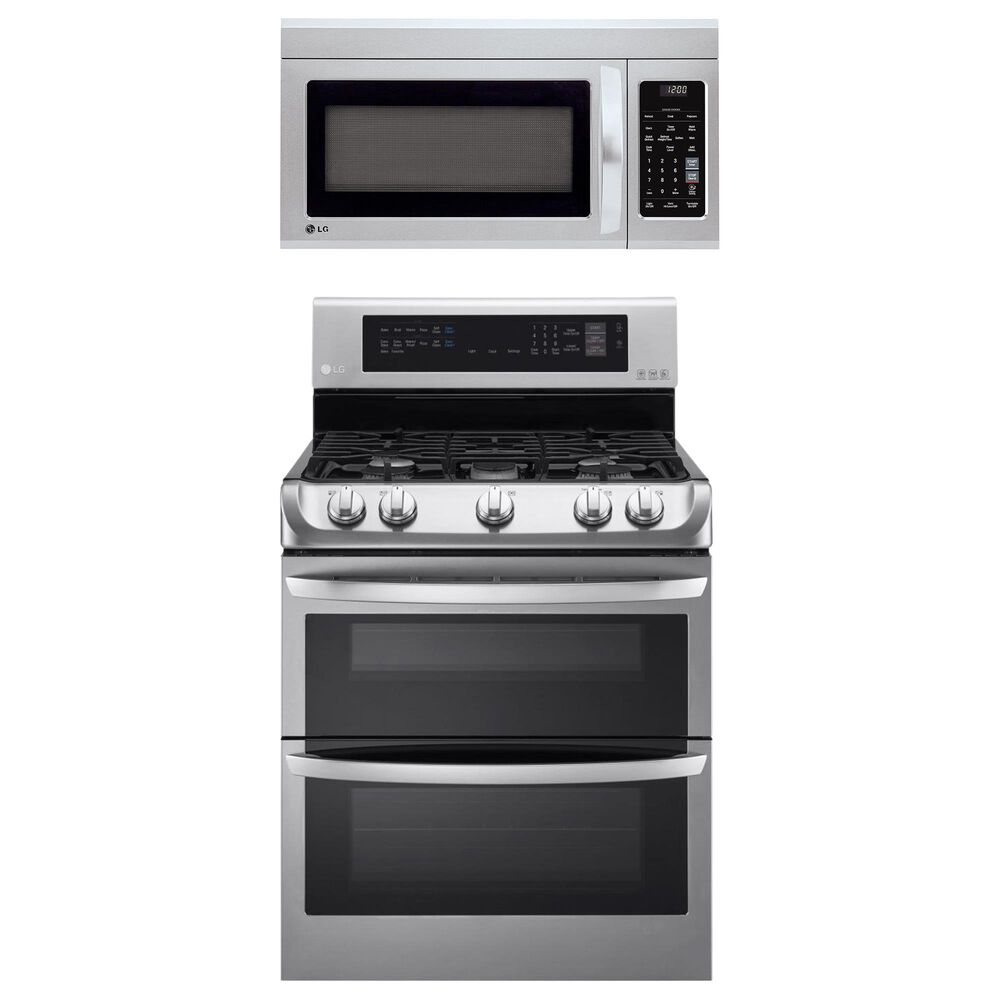 LG 2-Piece Kitchen Package with 6.9 Cu. Ft. Gas Double Oven Range and 1.8 Cu. Ft. Microwave Oven EasyClean in Stainless Steel, , large