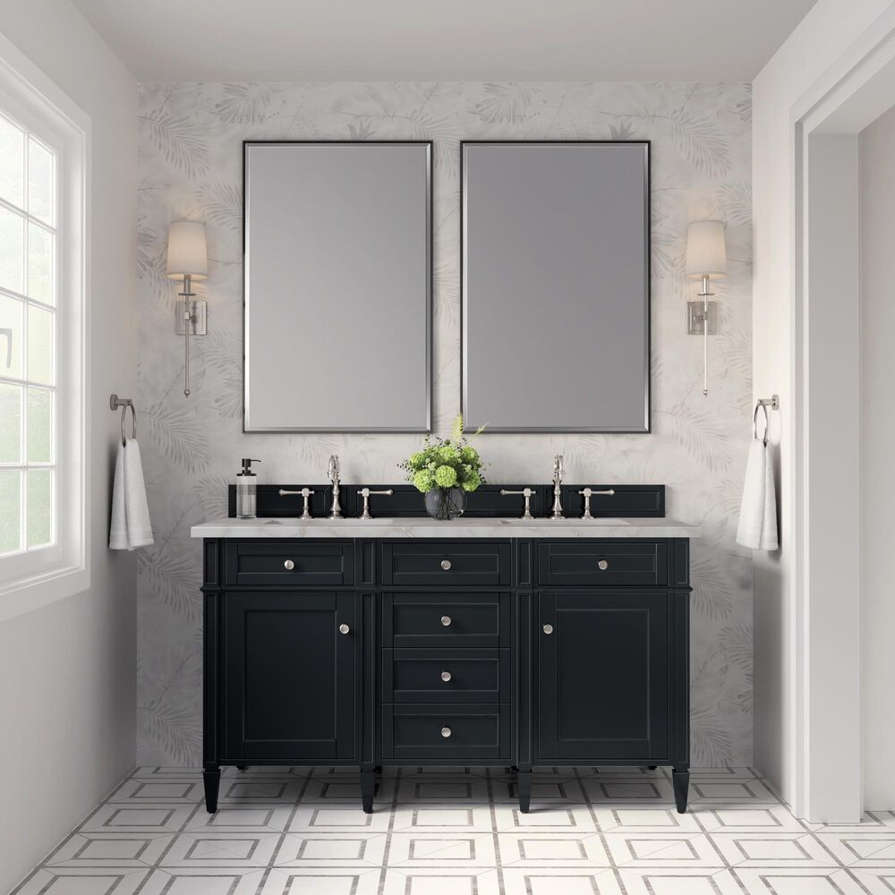James Martin Vanities Brittany 60" Double Bathroom Vanity in Black Onyx with 3 cm Eternal Jasmine Pearl Silestone Top, Rectangular Sinks and FreePower Wireless Charger, , large