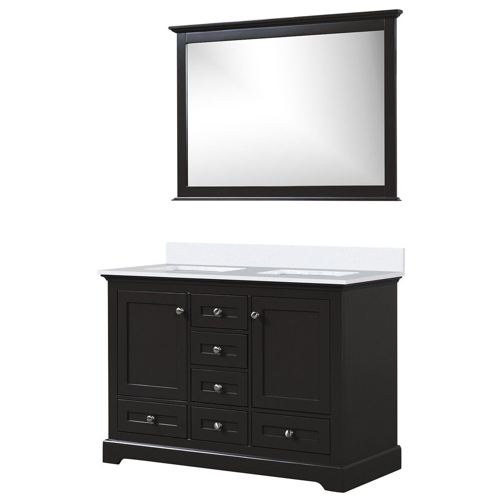 Lexora Home Dukes 48" Double Bathroom Vanity in Espresso with 2 cm White Cultured Marble Top, Rectangular Sinks and 46" Mirror, , large