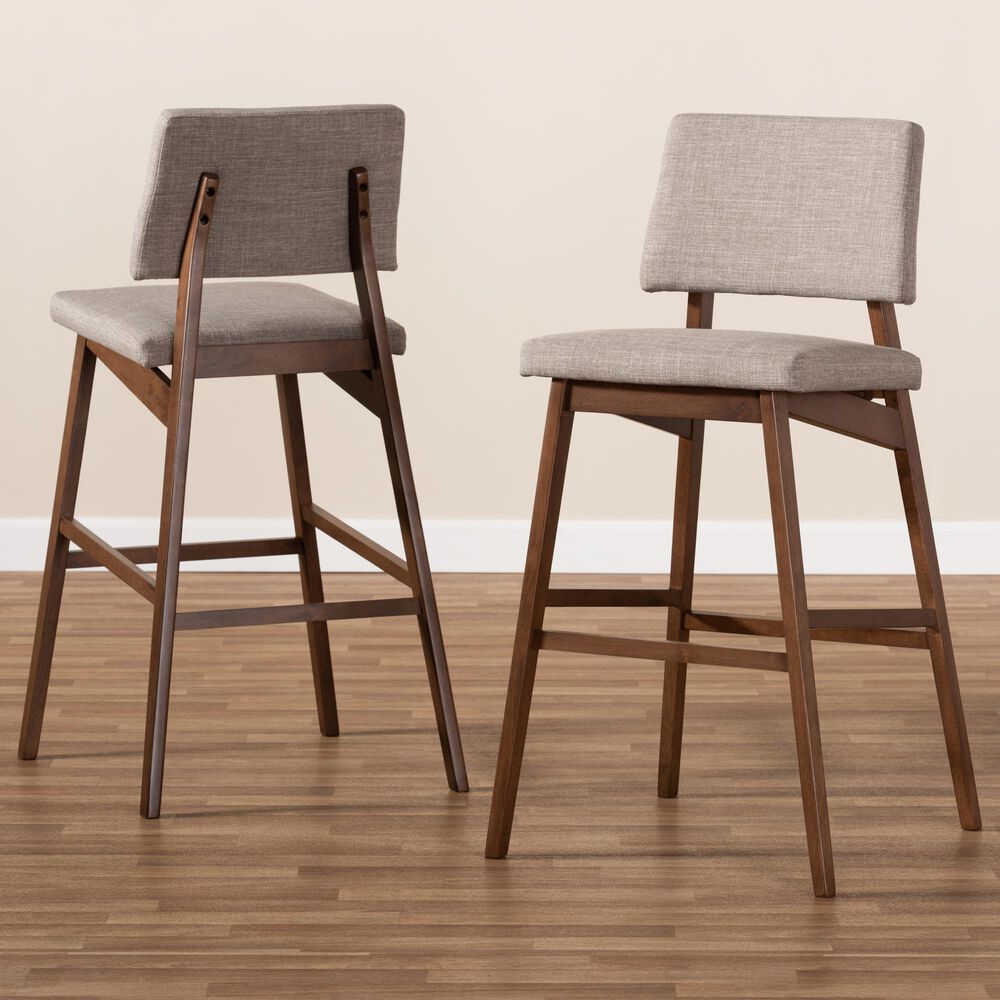 Baxton Studio Colton Bar Stool with Light Gray Cushion in Walnut Brown (Set of 2), , large
