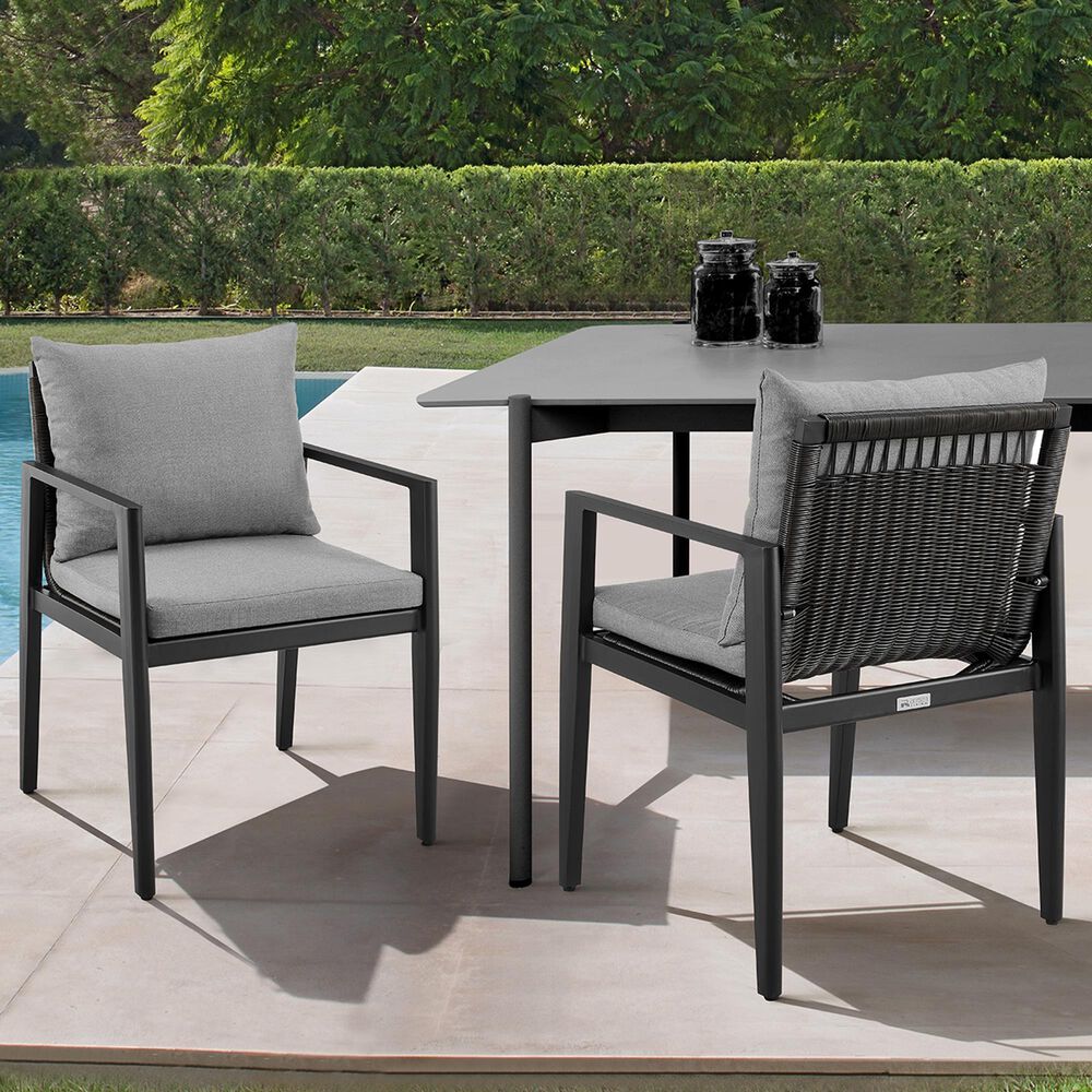 Blue River Grand Outdoor Dining Arm Chair with Dark Gray Cushion in Black (Set of 2), , large