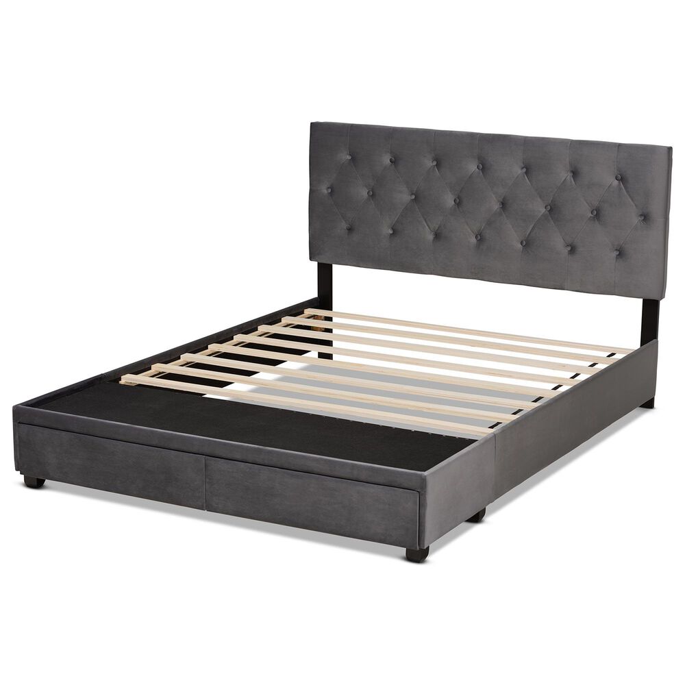 Baxton Studio Caronia Queen Upholstered Storage Bed in Grey, , large