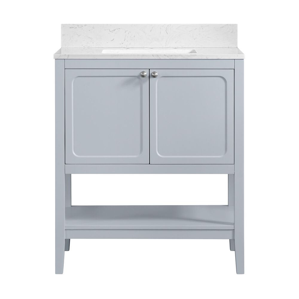 37B Ravello 30" Single Bathroom Vanity Cabinet in Soft Blue with Marble Top and Backsplash, , large