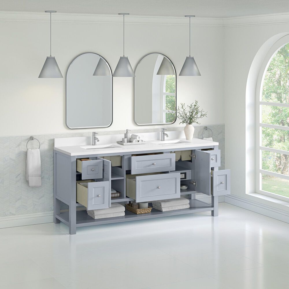 James Martin Vanities Breckenridge 72&quot; Double Bathroom Vanity in Serenity Blue with Single Hole 3 cm White Zeus Quartz Top and Rectangular Sinks, , large