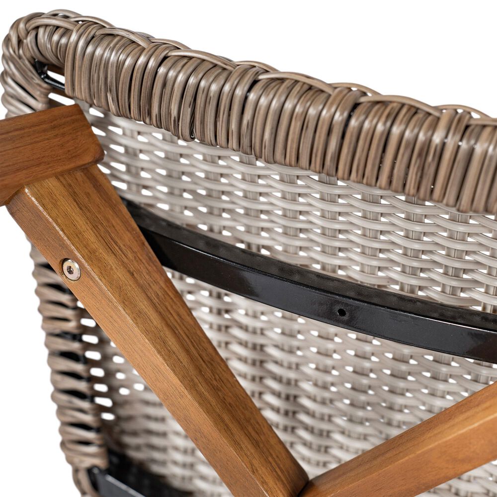 Hearth and Haven Lymington Outdoor Wicker Barstool with Teak Frame in Light Brown (Set of 2), , large
