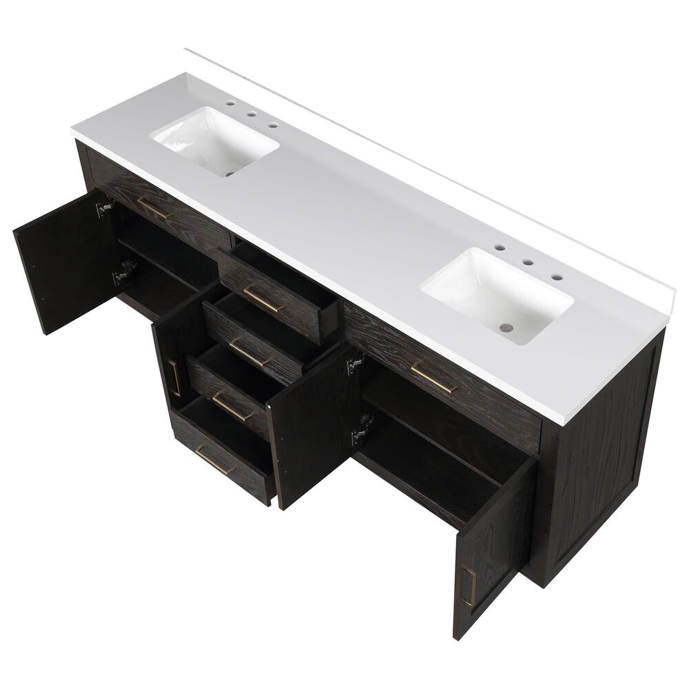 Lexora Home Abbey 84&quot; Double Bathroom Vanity in Brown Oak with 2 cm White Quartz Top and Rectangular Sinks, , large