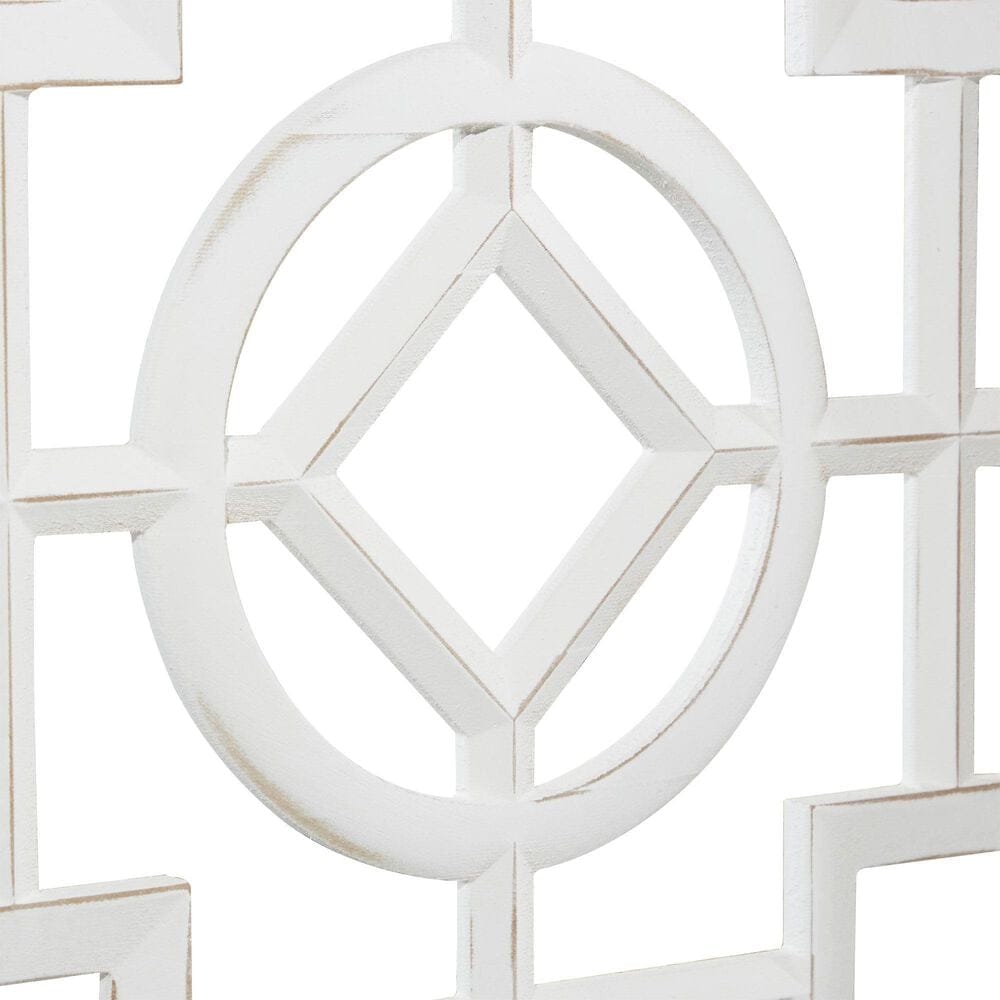Maple and Jade 3-Panel Partition Room Divider Screen with Carved Designs in Matte White and Brown, , large