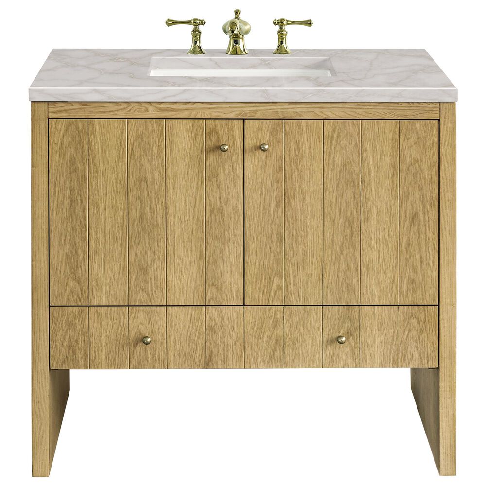 James Martin Vanities Hudson 36" Single Bathroom Vanity in Light Natural Oak with 3 cm Victorian Silver Quartz Top and Rectangular Sink, , large