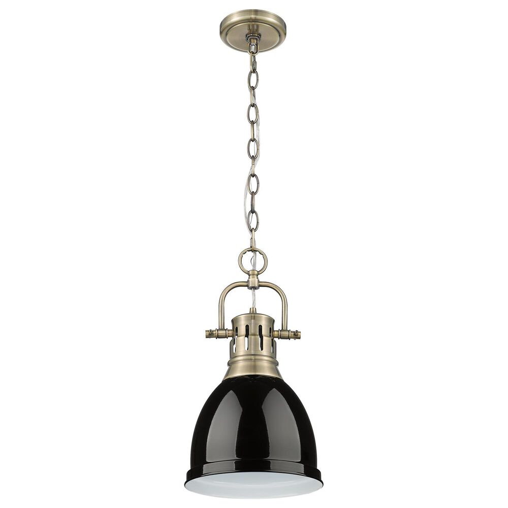 Golden Lighting Duncan 1-Light Small Pendant with Chain and Black Shade in Aged Brass, , large