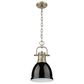 Golden Lighting Duncan 1-Light Small Pendant with Chain and Black Shade in Aged Brass, , large