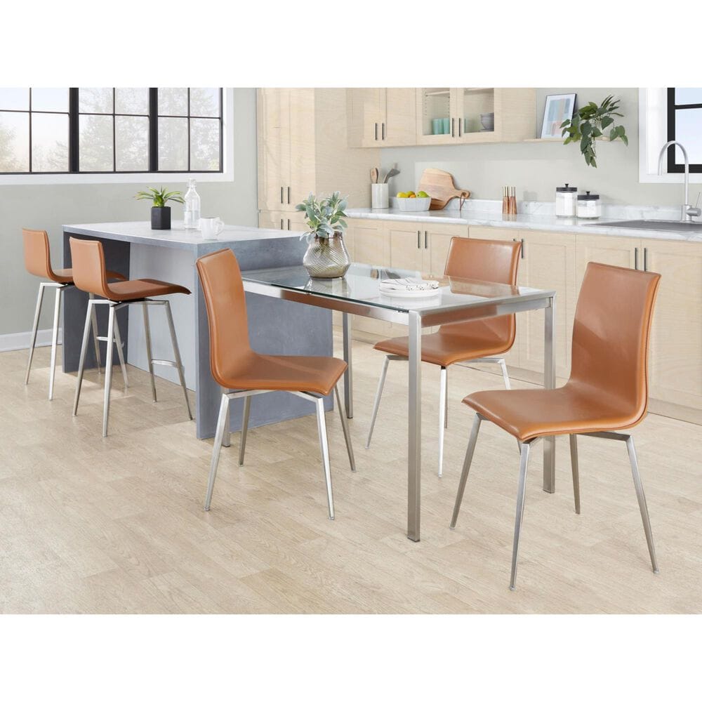 Lumisource Mason Swivel Side Chair with Camel Upholstered in Brushed Stainless Steel &#40;Set of 2&#41;, , large