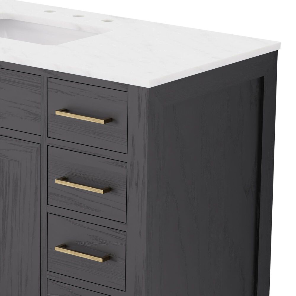 Lexora Home Abbey 48" Single Bathroom Vanity in Black Oak with 2 cm White Carrara Marble Top and Rectangular Sink, , large