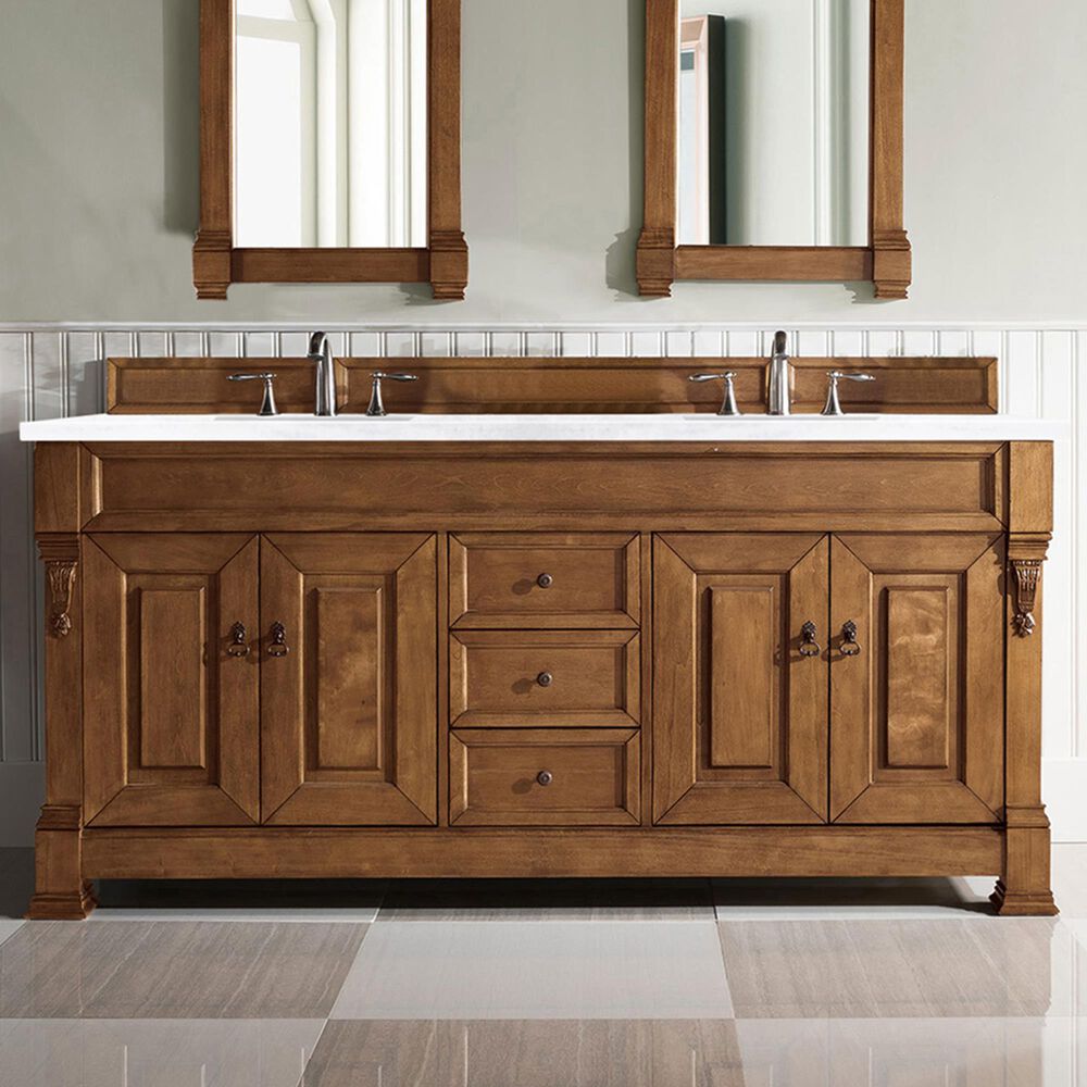James Martin Vanities Brookfield 72&quot; Double Bathroom Vanity in Country Oak with 3 cm Arctic Fall Solid Surface Top and Rectangle Sinks, , large
