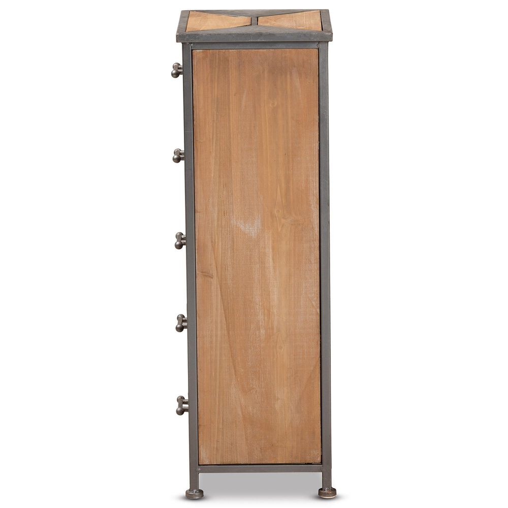 Baxton Studio Laurel 5-Drawer Accent Storage Cabinet in Whitewashed Oak Brown and Antique Grey, , large