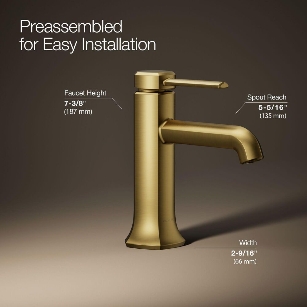 Kohler Occasion Bathroom Sink Faucet in Vibrant Brushed Moderne Brass, , large
