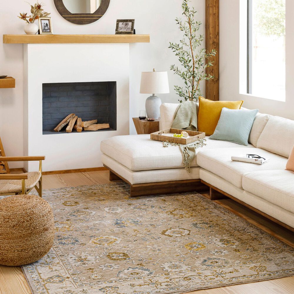 Surya Reina Tan, Light Brown, Light Gray, Cream, Denim, Mustard and Olive 9' x 12'2" Area Rug, , large