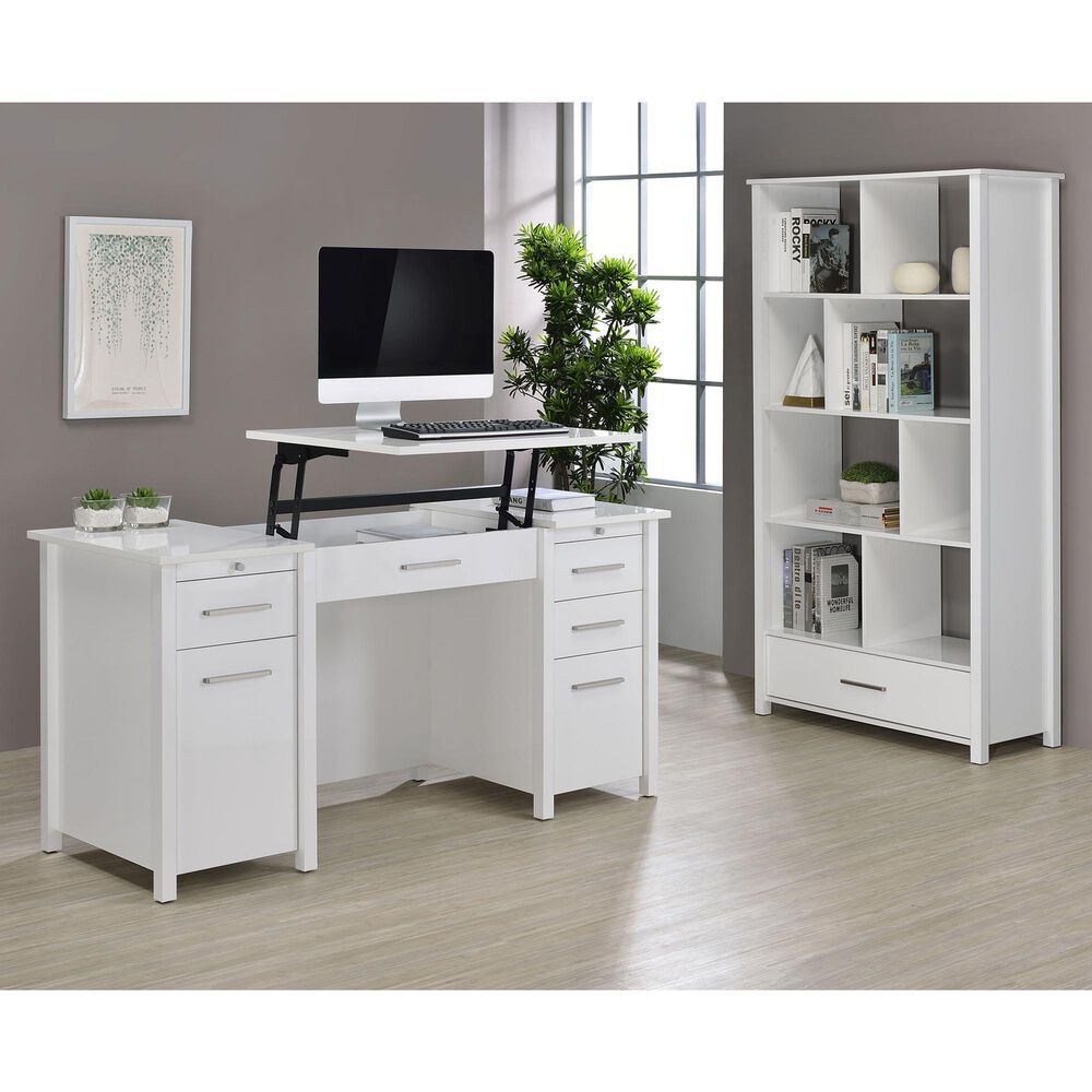 Coaster Dylan Lift Top Office Desk in White High Gloss, , large