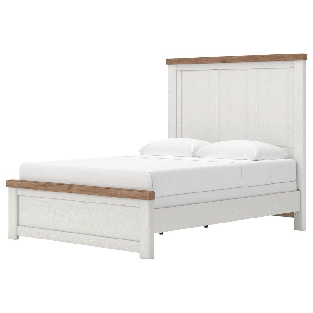 Ashley Rustic Queen Panel Bed in White and Brown, , large