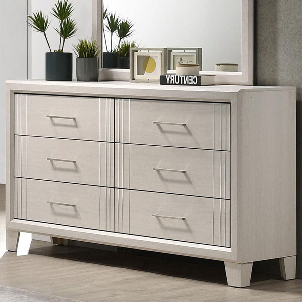 Crown Mark Charlie 6-Drawer Dresser in White, , large