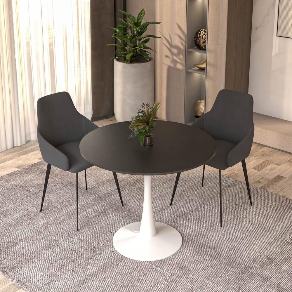 Leisuremod LeisureMod Bristol Mid-Century Modern Round Dining Table with a 31 Wood Top and Iron Pedestal Base with Gloss Finish for Kitchen and Dining Room, , large