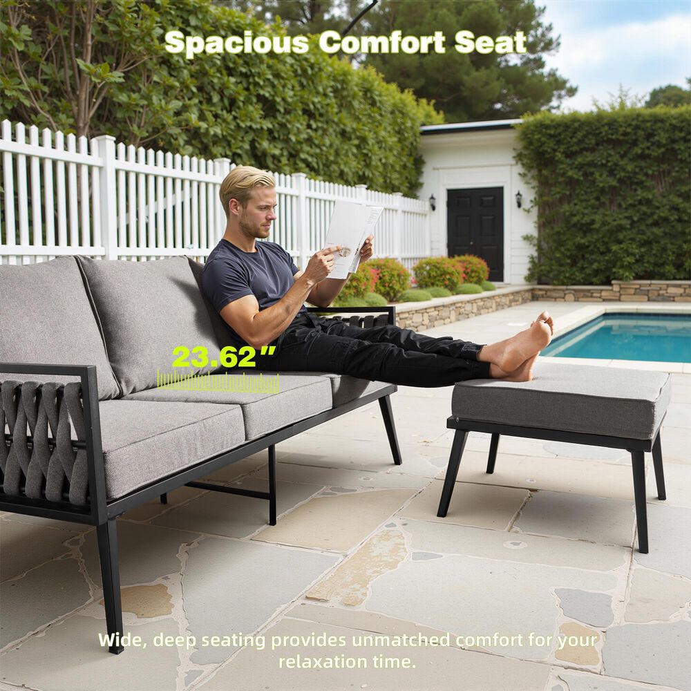 HOMLUX 6-Piece Patio Conversation Set with Woven Sling Fabric in Dark Gray, , large