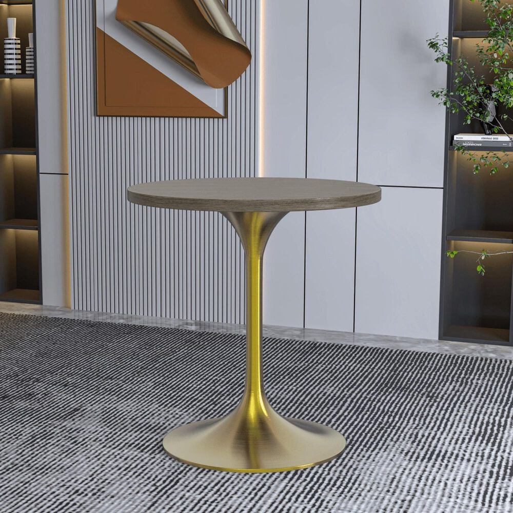 Leisuremod LeisureMod Verve Collection 27 Round Dining Table, Brushed Gold Base with Dark Maple MDF Top, , large