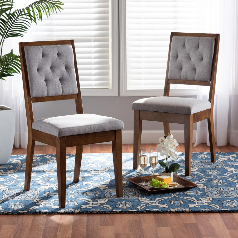 Baxton Studio Gideon Side Chair with Grey Cushion in Walnut Brown (Set of 2), , large