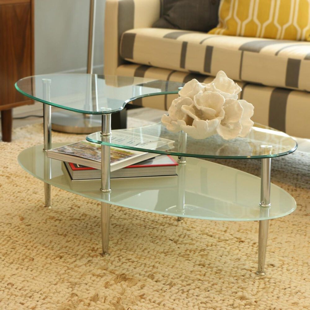 Walker Edison Mariner Oval Coffee Table in Clear, , large