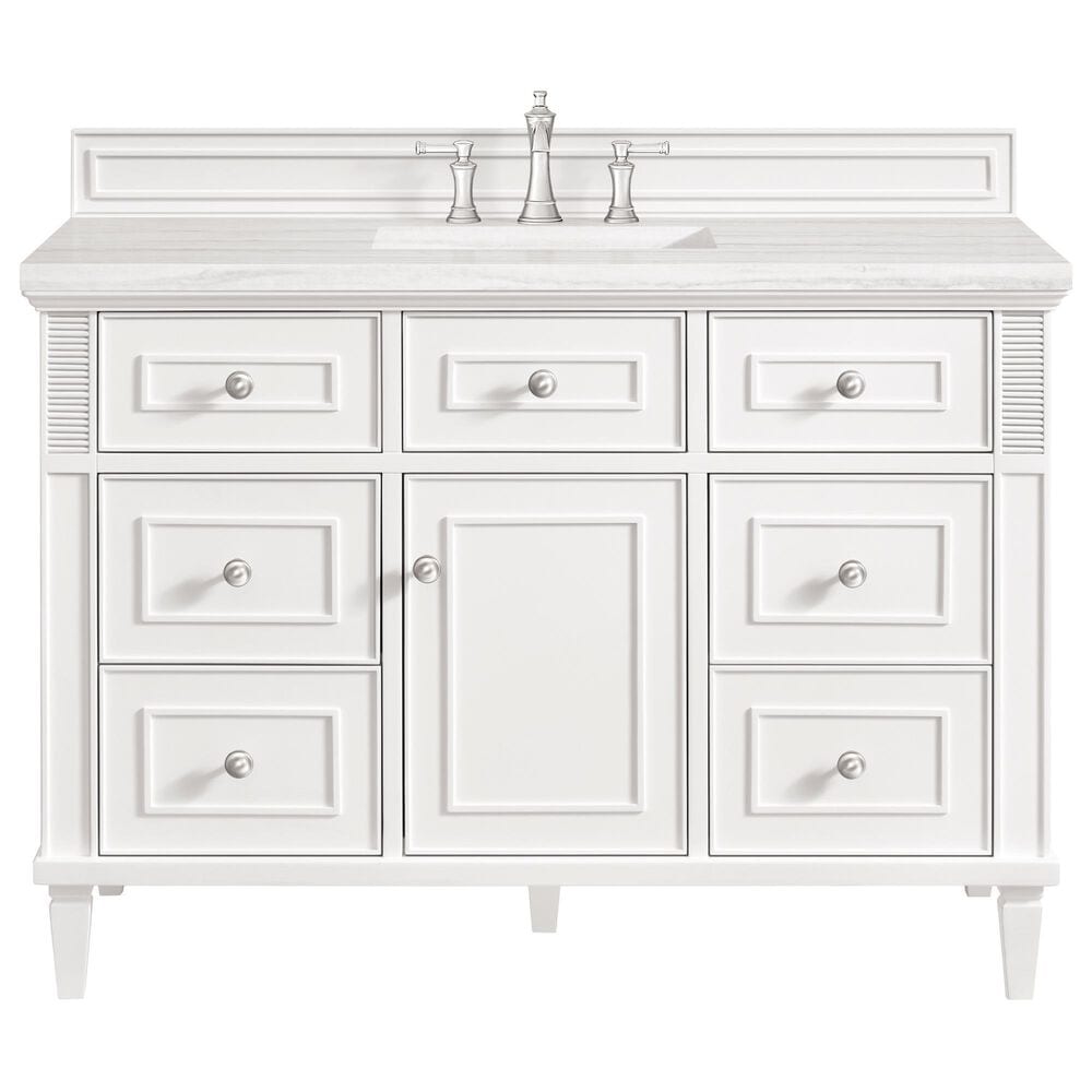 James Martin Vanities Lorelai 48&quot; Single Vanity in Bright White with 3 cm Arctic Fall Solid Surface Top, , large