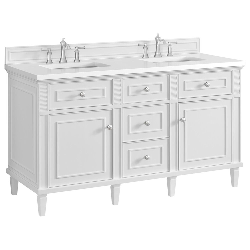 James Martin Vanities Lorelai 60" Double Vanity in Bright White with 3 cm White Zeus Quartz Top, , large