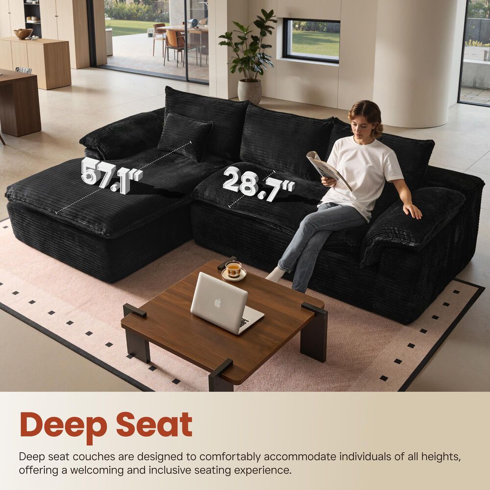 HOMLUX 112" Modern Sectional Sofa with Curved Armrests in Black, , large