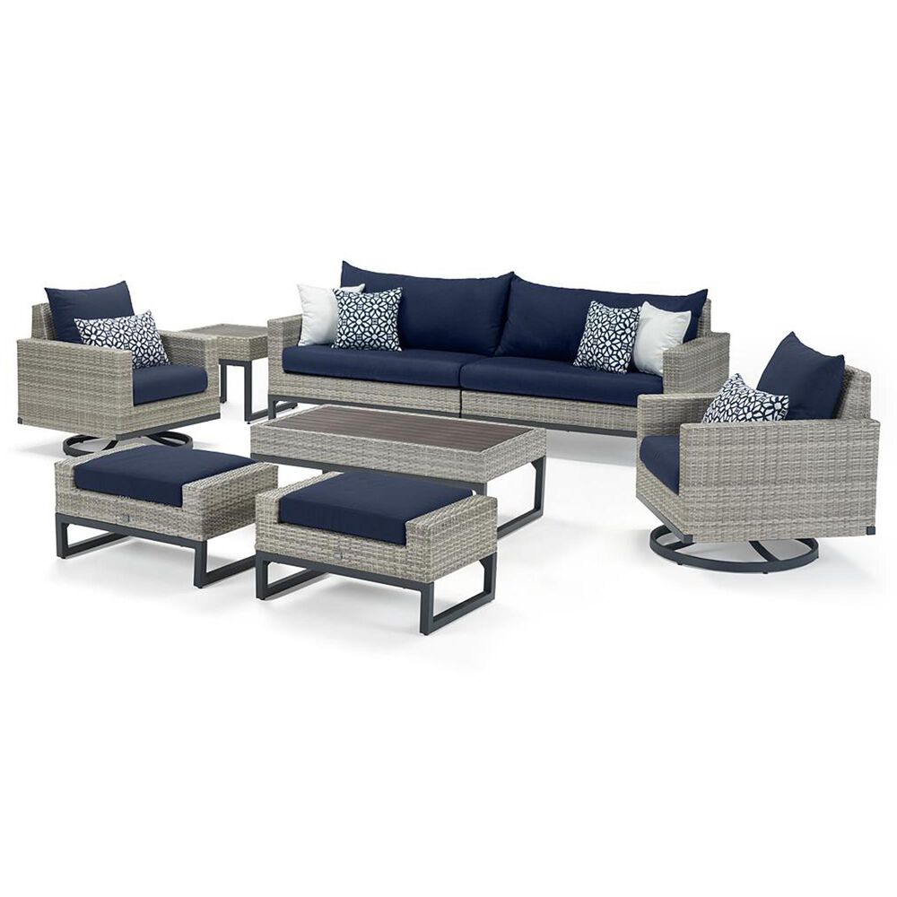 RST Brands Milo 8-Piece Patio Motion Seating Set with Navy Blue Cushion in Gray, , large