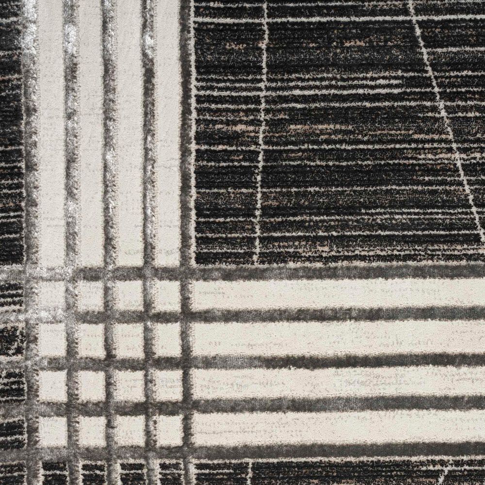 Nourison Desire Geometric 2&#39;3&quot; x 7&#39;6&quot; Charcoal, Silver and White Runner, , large