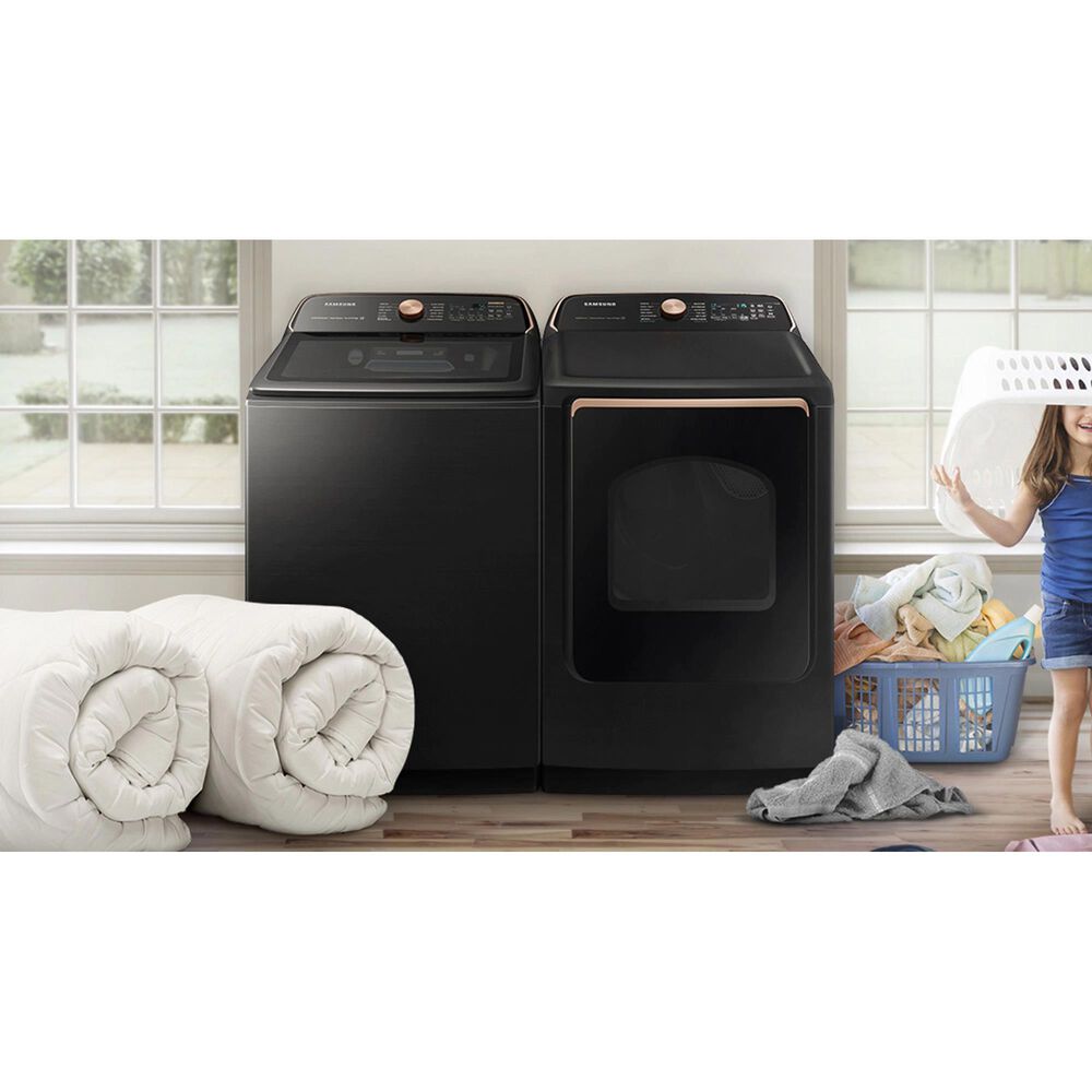 Samsung 5.5 Cu. Ft. Smart Top Load Impeller Washer and 7.4 Cu. Ft. Electric Dryer in Brushed Black, , large