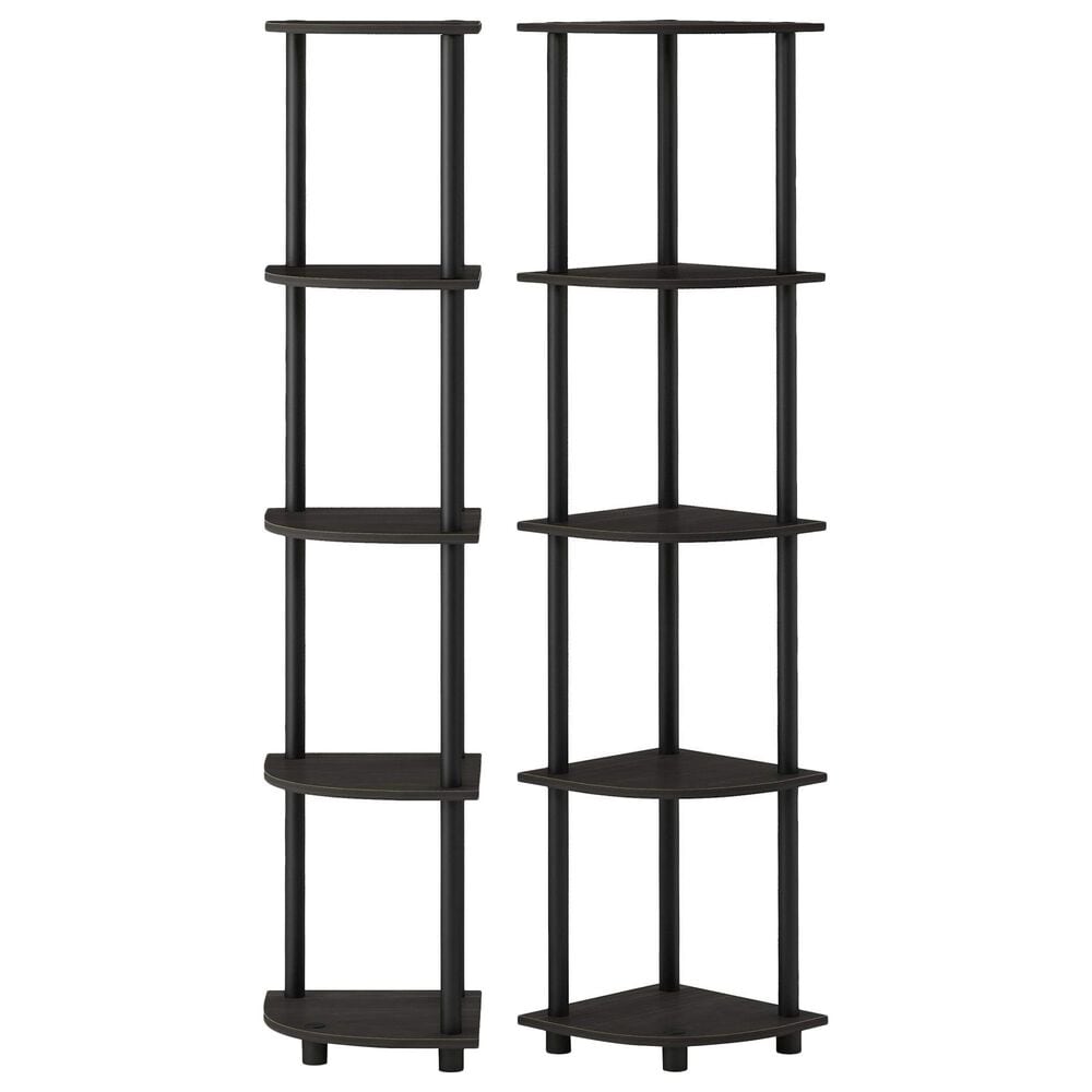 HOMLUX 5-Tier Multi-Purpose Corner Open Bookshelf in Espresso and Black (Set of 2), , large