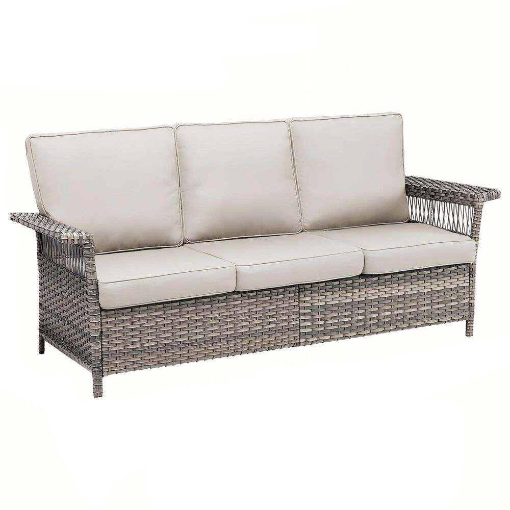 Sunwell Garden 33"H 3-Seater Outdoor Sofa with Ergonomic Design and Beige Cushions in Gray, , large