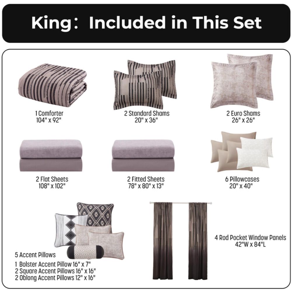 Jiangsu Royal Home Freya Stripe 24-Piece King Bed-in-a-Bag Microfiber Comforter Set in Brown, , large