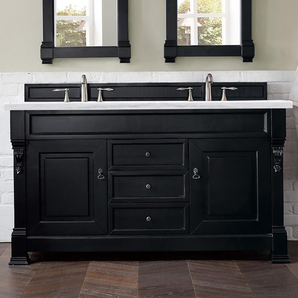 James Martin Vanities Brookfield 60&quot; Double Bathroom Vanity in Antique Black with 3 cm Arctic Fall Solid Surface Top and Rectangle Sink, , large
