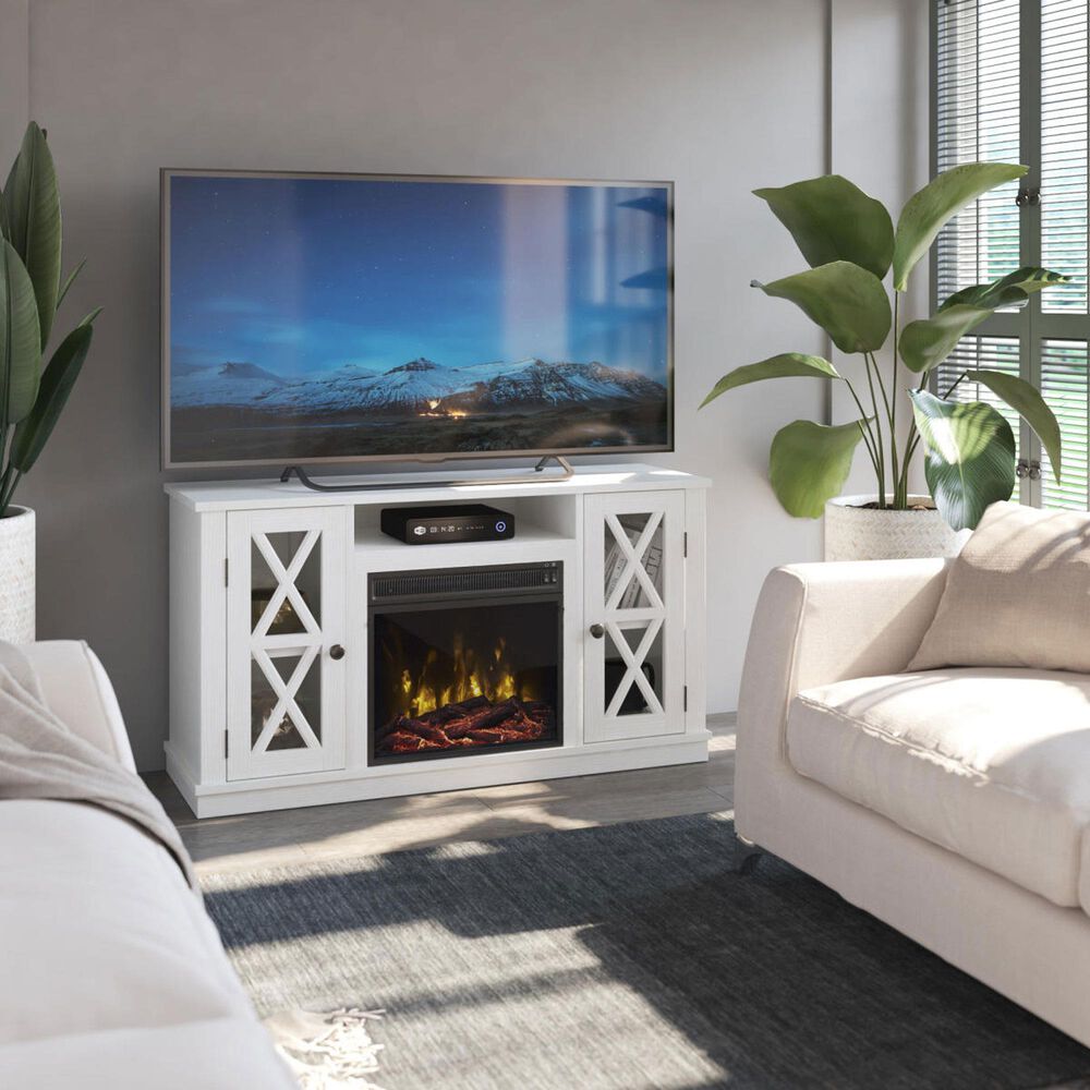 Fabio Flames 48&quot; TV Stand with Electric Fireplace in White, , large
